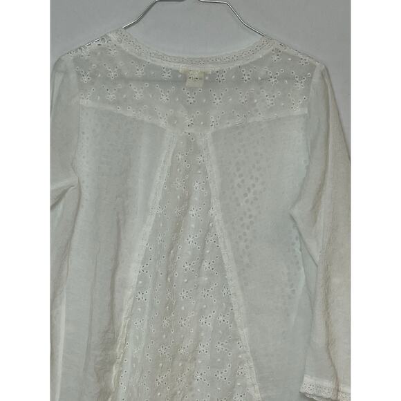 Sundance Women's Small White Sheer Lace Button Front Blouse 3/4 Sleeve Elegant - Picture 7 of 9